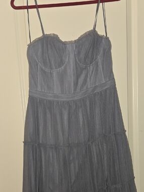 Astr Strapless Tiered Bustier Maxi Dress in Slate Gray, New, MEDIUM